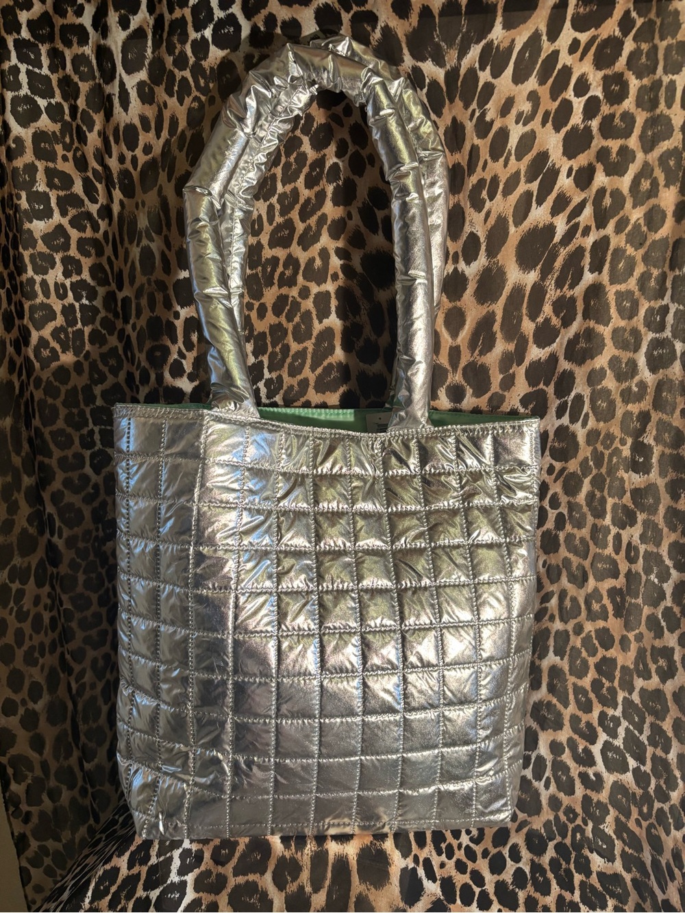 Silver Quilted Tote Bag - Metallic Women's Handbag